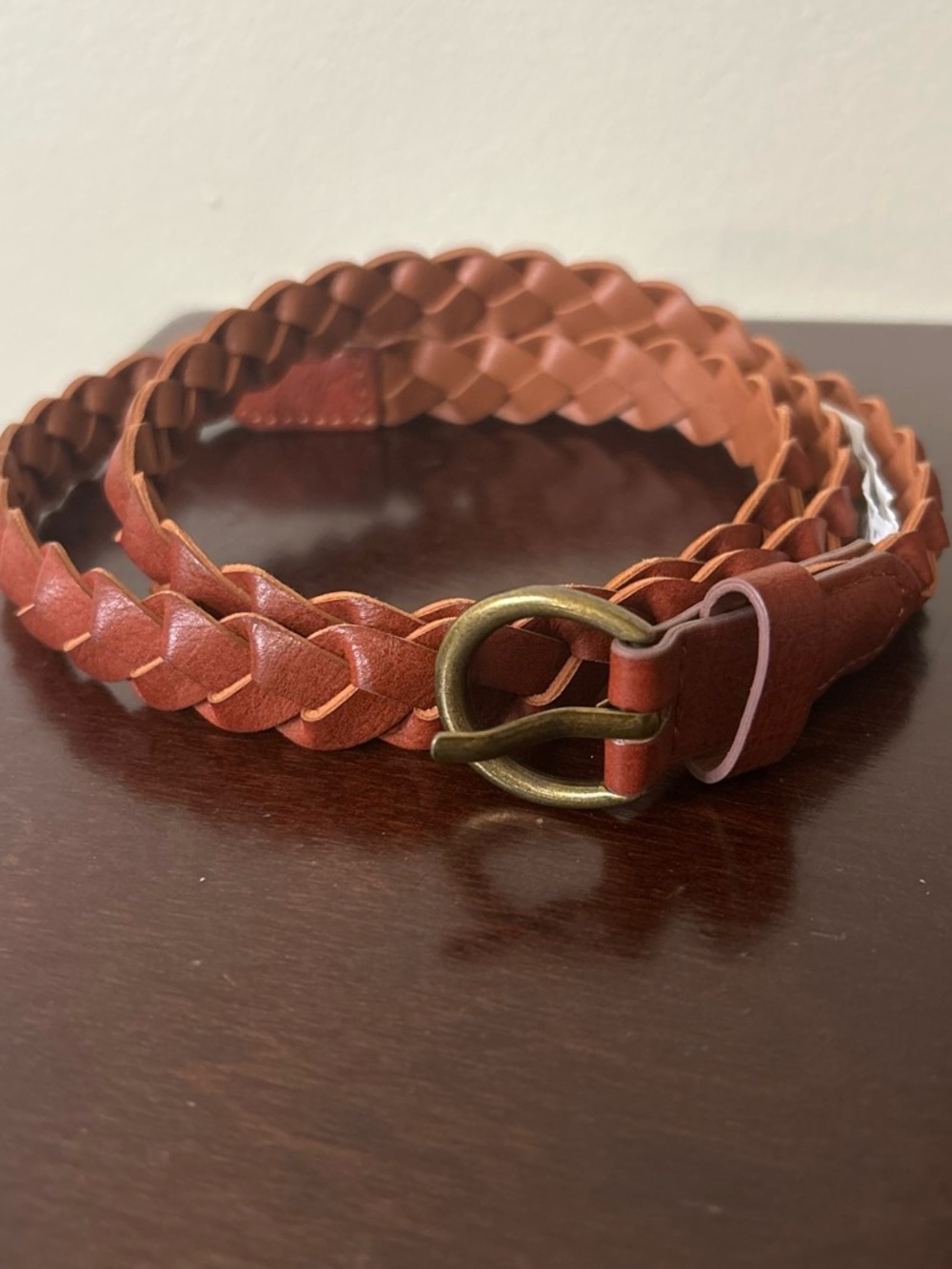 Braided Faux Leather Waist Belt in Cognac Brown